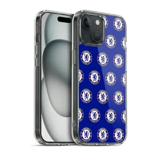Head Case Designs Officially Licensed Chelsea Football Club Pattern Crest Gel Case [Harbiy darajadagi himoya] Apple iPhone 15 bilan mos va MagSafe bilan mos 
