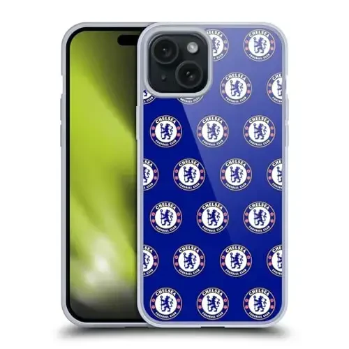 Head Case Designs Officially Licensed Chelsea Football Club Pattern Crest Gel Case [Military Grade Protection] Compatible with Apple iPhone 15 Plus and Compatible with MagSafe - HEAD CASE DESIGNS