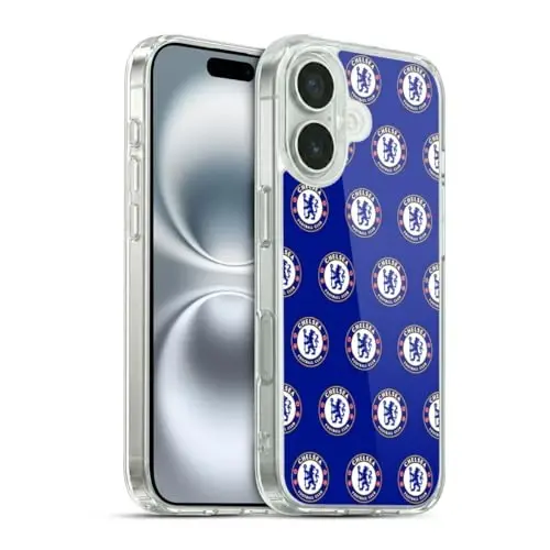 Head Case Designs Officially Licensed Chelsea Football Club Pattern Crest Gel Case [Military Grade Protection] Compatible with Apple iPhone 16 and Compatible with MagSafe - HEAD CASE DESIGNS