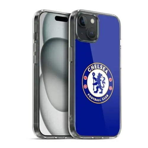 Head Case Designs Officially Licensed Chelsea Football Club Plain Blue Crest Gel Case [Harbiy darajadagi himoya] Apple iPhone 15 Plus bilan mos va MagSafe bilan mos - HEAD CASE DESIGNS