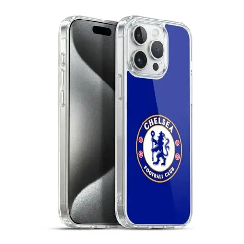 Head Case Designs Officially Licensed Chelsea Football Club Plain Blue Crest Gel Case [Harbiy darajadagi himoya] Apple iPhone 15 Pro Max bilan mos va MagSafe bilan mos 