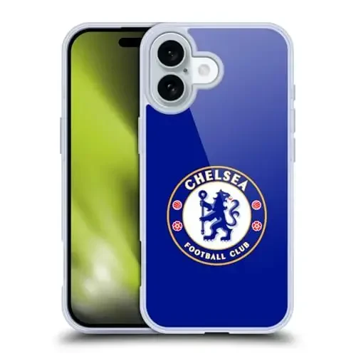 Head Case Designs Officially Licensed Chelsea Football Club Plain Blue Crest Gel Case [Harbiy darajadagi himoya] Apple iPhone 16 bilan mos va MagSafe bilan mos - HEAD CASE DESIGNS