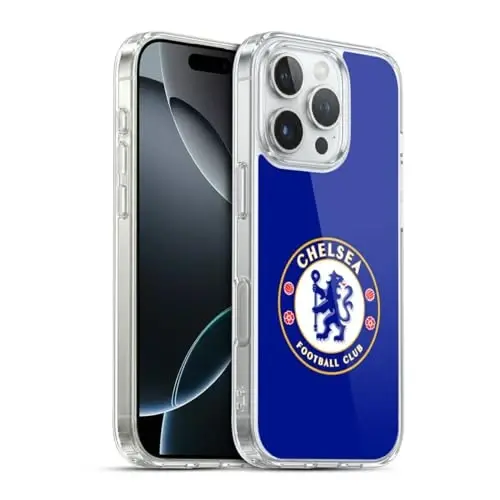 Head Case Designs Officially Licensed Chelsea Football Club Plain Blue Crest Gel Case [Harbiy darajadagi himoya] Apple iPhone 16 Pro bilan mos va MagSafe bilan mos - HEAD CASE DESIGNS
