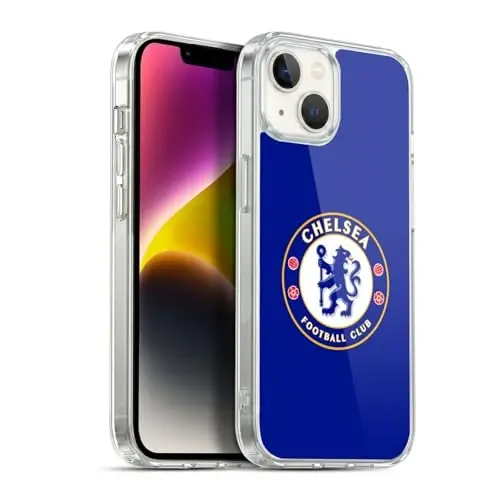 Head Case Designs Officially Licensed Chelsea Football Club Plain Blue Crest Gel Case [Harbiy himoya darajasi] Apple iPhone 14 Plus bilan mos va MagSafe bilan mos 