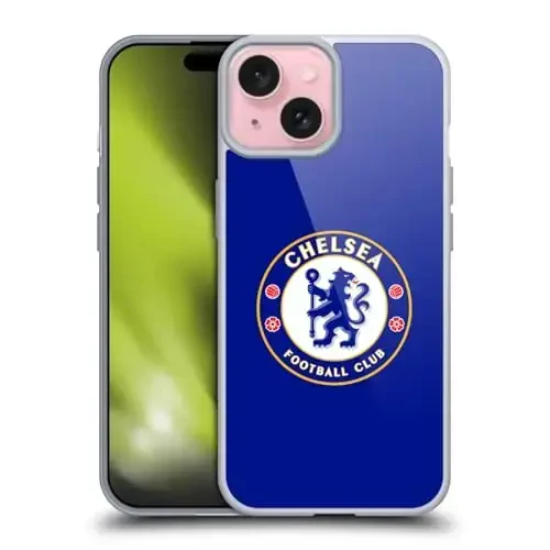 Head Case Designs Officially Licensed Chelsea Football Club Plain Blue Crest Gel Case [Military Grade Protection] Compatible with Apple iPhone 15 and Compatible with MagSafe - HEAD CASE DESIGNS