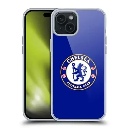 Head Case Designs Officially Licensed Chelsea Football Club Plain Blue Crest Gel Case [Military Grade Protection] Compatible with Apple iPhone 15 Plus and Compatible with MagSafe - 1