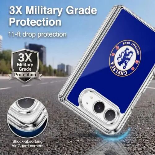 Head Case Designs Officially Licensed Chelsea Football Club Plain Blue Crest Gel Case [Military Grade Protection] Compatible with Apple iPhone Duo and Compatible with MagSafe - Head Case Designs (1)