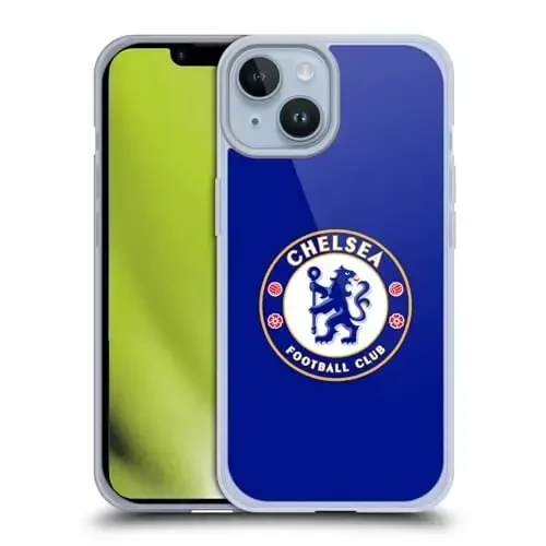 Head Case Designs Officially Licensed Chelsea Football Club Plain Blue Crest Soft Gel Case Compatible with Apple iPhone 14 - 1