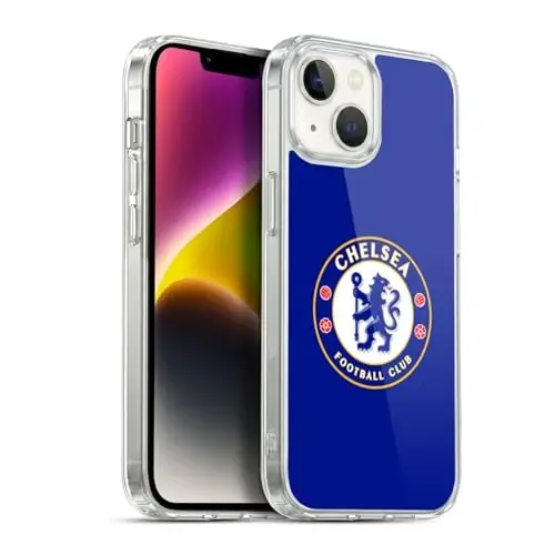 Head Case Designs Officially Licensed Chelsea Football Club Plain Blue Crest Soft Gel Case Compatible with Apple iPhone 14 