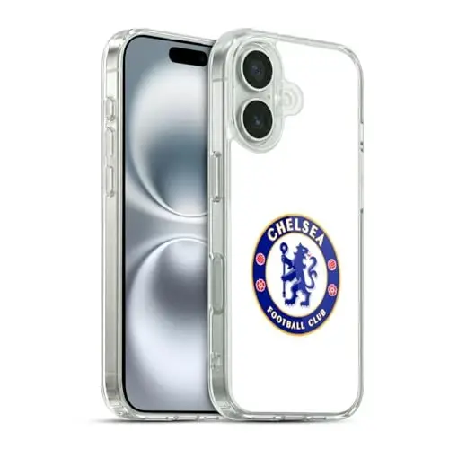 Head Case Designs Officially Licensed Chelsea Football Club Plain White Crest Gel Case [Harbiy darajadagi himoya] Apple iPhone 16 bilan mos va MagSafe bilan mos 