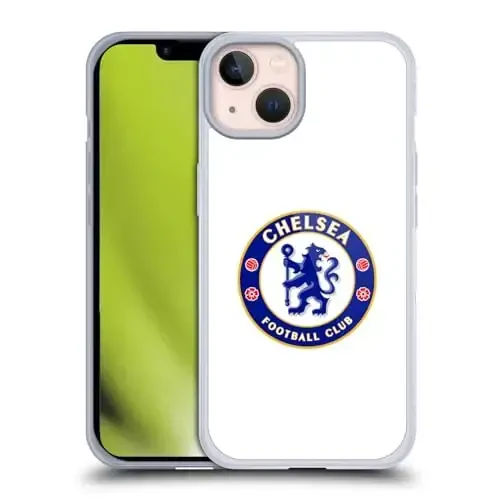 Head Case Designs Officially Licensed Chelsea Football Club Plain White Crest Gel Case [Military Grade Protection] Compatible with Apple iPhone 13 and Compatible with MagSafe - HEAD CASE DESIGNS