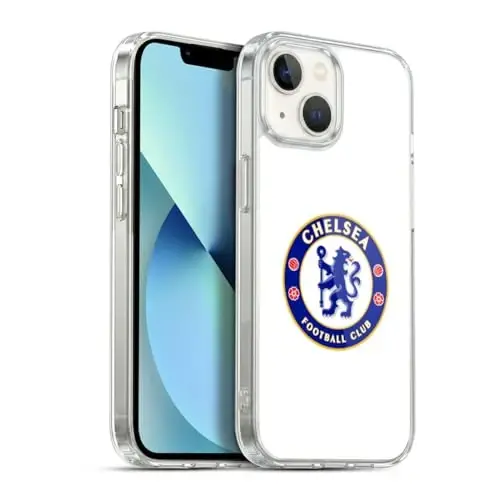 Head Case Designs Officially Licensed Chelsea Football Club Plain White Crest Gel Case [Military Grade Protection] Compatible with Apple iPhone 13 and Compatible with MagSafe - 1