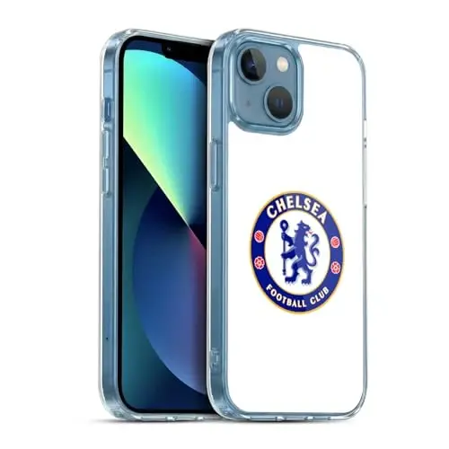 Head Case Designs Officially Licensed Chelsea Football Club Plain White Crest Gel Case [Military Grade Protection] Compatible with Apple iPhone 13 Mini and Compatible with MagSafe 