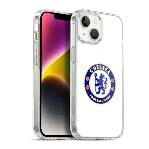 Head Case Designs Officially Licensed Chelsea Football Club Plain White Crest Gel Case [Military Grade Protection] Compatible with Apple iPhone 14 and Compatible with MagSafe - 1