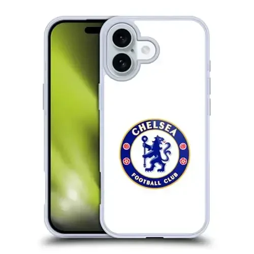 Head Case Designs Officially Licensed Chelsea Football Club Plain White Crest Gel Case [Military Grade Protection] Compatible with Apple iPhone 16 and Compatible with MagSafe - Modazone