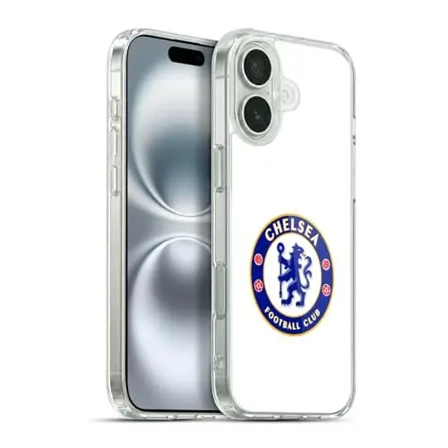 Head Case Designs Officially Licensed Chelsea Football Club Plain White Crest Gel Case [Military Grade Protection] Compatible with Apple iPhone 16 Plus and Compatible with MagSafe 