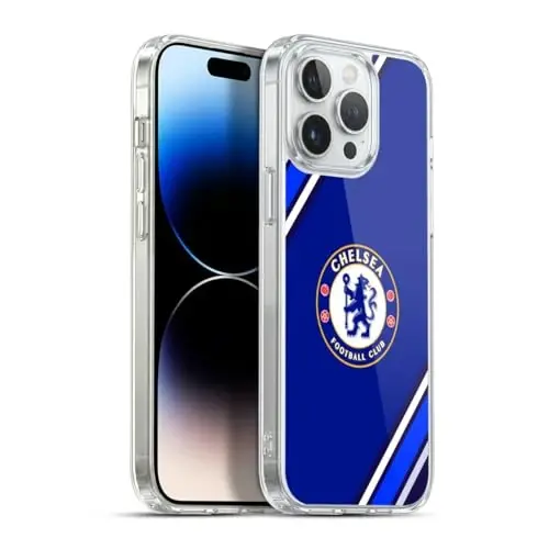 Head Case Designs Officially Licensed Chelsea Football Club Stripes Crest Gel Case [Harbiy darajadagi himoya] Apple iPhone 13 Pro Max bilan mos va MagSafe bilan mos - 1