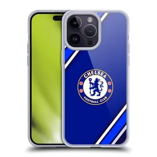 Head Case Designs Officially Licensed Chelsea Football Club Stripes Crest Gel Case [Military Grade Protection] Compatible with Apple iPhone 14 Pro Max and Compatible with MagSafe - HEAD CASE DESIGNS