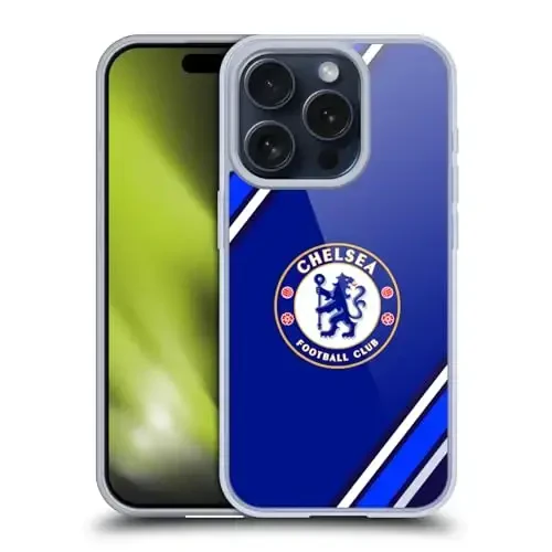 Head Case Designs Officially Licensed Chelsea Football Club Stripes Crest Gel Case [Military Grade Protection] Compatible with Apple iPhone 15 Pro and Compatible with MagSafe - 1