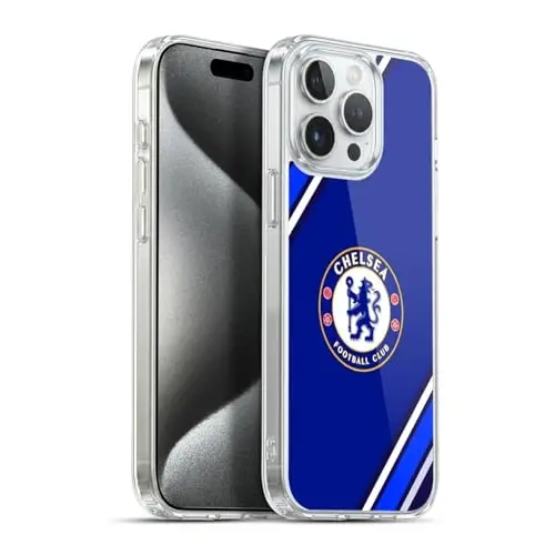 Head Case Designs Officially Licensed Chelsea Football Club Stripes Crest Gel Case [Military Grade Protection] Compatible with Apple iPhone 15 Pro Max and Compatible with MagSafe - HEAD CASE DESIGNS