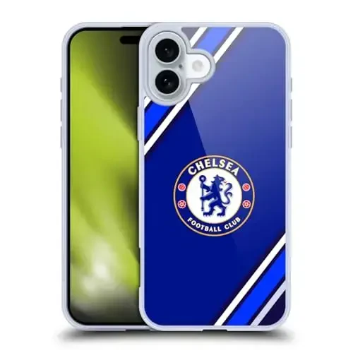 Head Case Designs Officially Licensed Chelsea Football Club Stripes Crest Gel Case [Military Grade Protection] Compatible with Apple iPhone 16 Plus and Compatible with MagSafe - 1