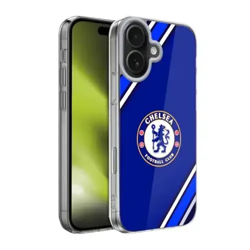 Head Case Designs Officially Licensed Chelsea Football Club Stripes Crest Gel Case [Military Grade Protection] Compatible with Apple iPhone 17 - 5