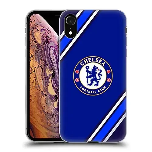 Head Case Designs Officially Licensed Chelsea Football Club Stripes Crest Gel Case [Military Grade Protection] Compatible with Apple iPhone XR - HEAD CASE DESIGNS
