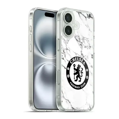 Head Case Designs Officially Licensed Chelsea Football Club White Marble Crest Gel Case [Harbiy darajadagi himoya] Apple iPhone 16 Plus bilan mos va MagSafe bilan mos 
