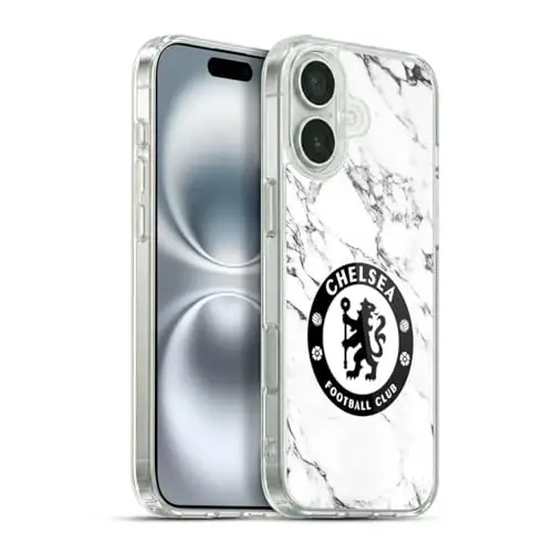 Head Case Designs Officially Licensed Chelsea Football Club White Marble Crest Gel Case [Harbiy darajadagi himoya] Apple iPhone 16 Plus bilan mos va MagSafe bilan mos - HEAD CASE DESIGNS