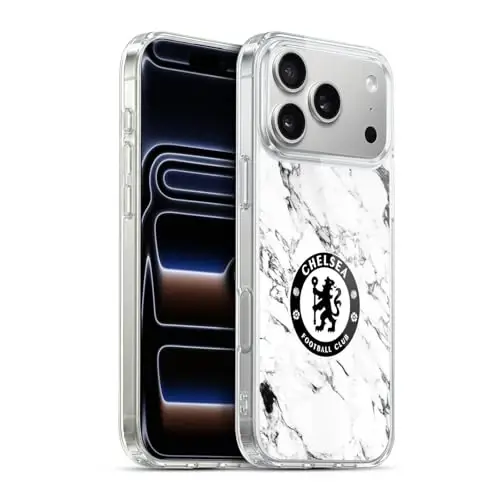 Head Case Designs Officially Licensed Chelsea Football Club White Marble Crest Gel Case [Harbiy darajadagi himoya] Apple iPhone 17 Pro Max bilan mos keladi 