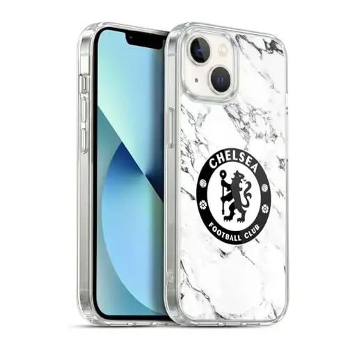 Head Case Designs Officially Licensed Chelsea Football Club White Marble Crest Gel Case [Harbiy himoya darajasi] Apple iPhone 13 bilan mos va MagSafe bilan mos 