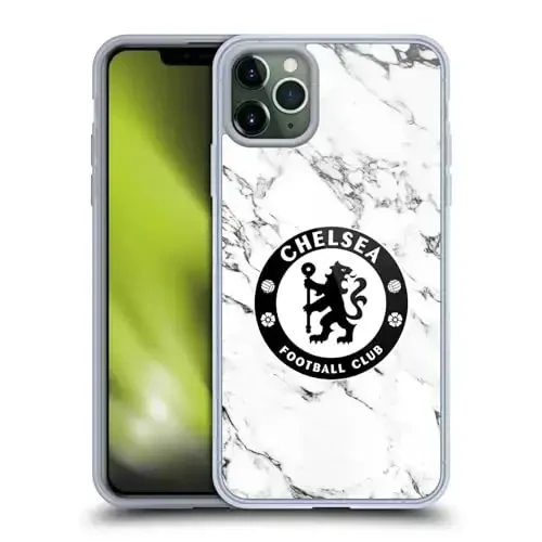 Head Case Designs Officially Licensed Chelsea Football Club White Marble Crest Gel Case [Military Grade Protection] Compatible with Apple iPhone 11 Pro Max and Compatible with MagSafe - 1