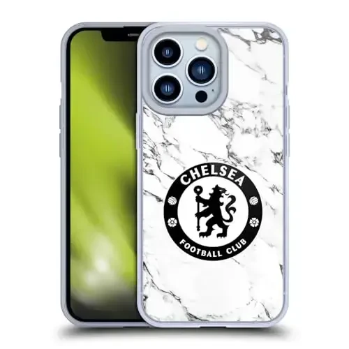 Head Case Designs Officially Licensed Chelsea Football Club White Marble Crest Gel Case [Military Grade Protection] Compatible with Apple iPhone 13 Pro and Compatible with MagSafe - HEAD CASE DESIGNS