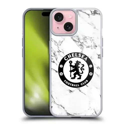 Head Case Designs Officially Licensed Chelsea Football Club White Marble Crest Gel Case [Military Grade Protection] Compatible with Apple iPhone 15 and Compatible with MagSafe - 1