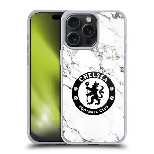 Head Case Designs Officially Licensed Chelsea Football Club White Marble Crest Gel Case [Military Grade Protection] Compatible with Apple iPhone 15 Pro Max and Compatible with MagSafe - 1