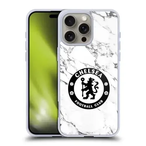 Head Case Designs Officially Licensed Chelsea Football Club White Marble Crest Gel Case [Military Grade Protection] Compatible with Apple iPhone 16 Pro Max and Compatible with MagSafe - HEAD CASE DESIGNS