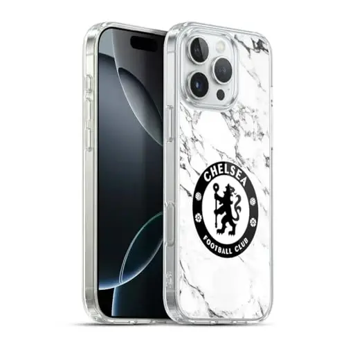 Head Case Designs Officially Licensed Chelsea Football Club White Marble Crest Gel Case [Military Grade Protection] Compatible with Apple iPhone 16 Pro Max and Compatible with MagSafe - HEAD CASE DESIGNS