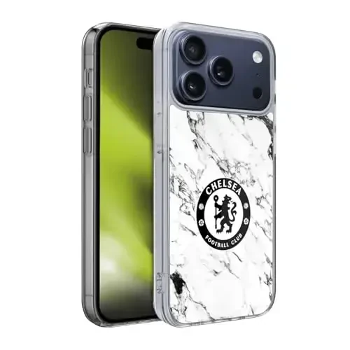 Head Case Designs Officially Licensed Chelsea Football Club White Marble Crest Gel Case [Military Grade Protection] Compatible with Apple iPhone 17 Pro - 1