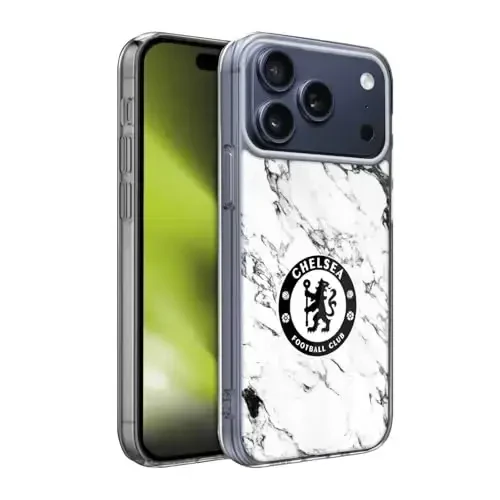 Head Case Designs Officially Licensed Chelsea Football Club White Marble Crest Gel Case [Military Grade Protection] Compatible with Apple iPhone 17 Pro Max - 1