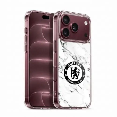 Head Case Designs Officially Licensed Chelsea Football Club White Marble Crest Gel Case [Military Grade Protection] Compatible with Apple iPhone 18 Pro - 1