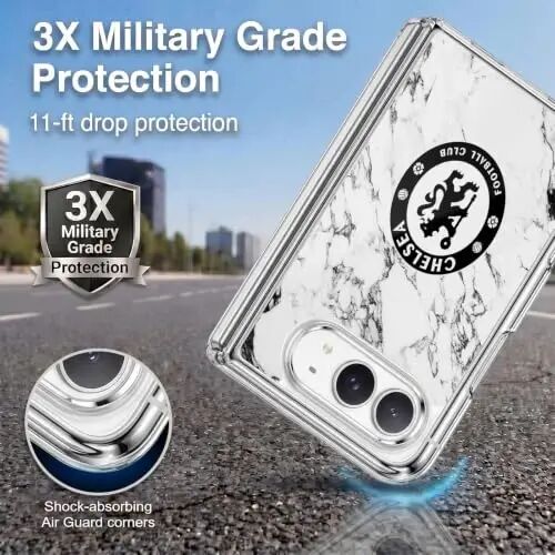 Head Case Designs Officially Licensed Chelsea Football Club White Marble Crest Gel Case [Military Grade Protection] Compatible with Apple iPhone Duo and Compatible with MagSafe - Head Case Designs (1)