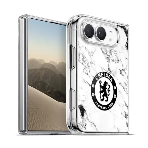 Head Case Designs Officially Licensed Chelsea Football Club White Marble Crest Gel Case [Military Grade Protection] Compatible with Apple iPhone Duo and Compatible with MagSafe - 1