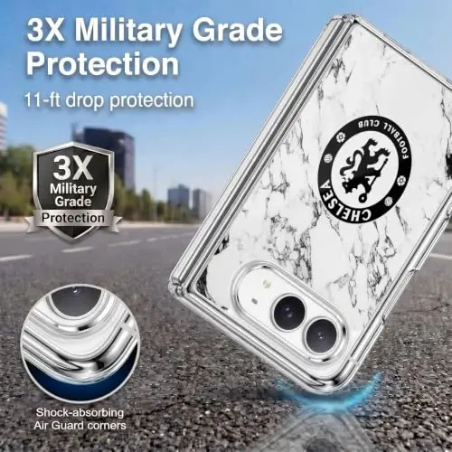 Head Case Designs Officially Licensed Chelsea Football Club White Marble Crest Gel Case [Military Grade Protection] Compatible with Apple iPhone Duo and Compatible with MagSafe - Head Case Designs (1)