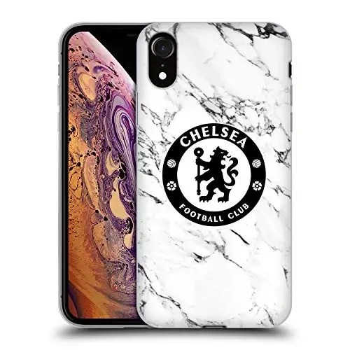 Head Case Designs Officially Licensed Chelsea Football Club White Marble Crest Gel Case [Military Grade Protection] Compatible with Apple iPhone XR - 1