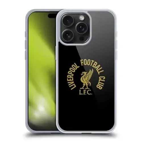 Head Case Designs Officially Licensed Liverpool Football Club Gold LFC On Black Liver Bird Gel Case [Military Grade Protection] Compatible with Apple iPhone 15 Pro Max and Compatible with MagSafe - HEAD CASE DESIGNS