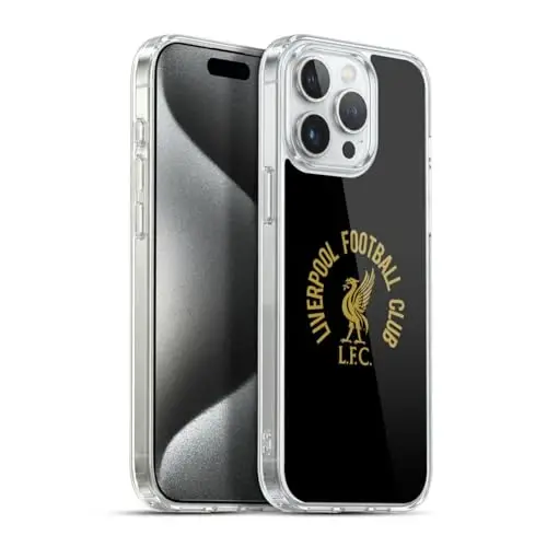 Head Case Designs Officially Licensed Liverpool Football Club Gold LFC On Black Liver Bird Gel Case [Military Grade Protection] Compatible with Apple iPhone 15 Pro Max and Compatible with MagSafe - HEAD CASE DESIGNS