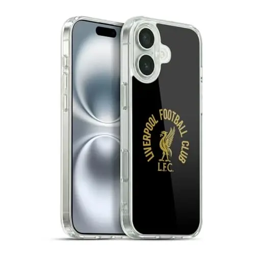 Head Case Designs Officially Licensed Liverpool Football Club Gold LFC On Black Liver Bird Gel Case [Military Grade Protection] Compatible with Apple iPhone 16 Plus and Compatible with MagSafe 