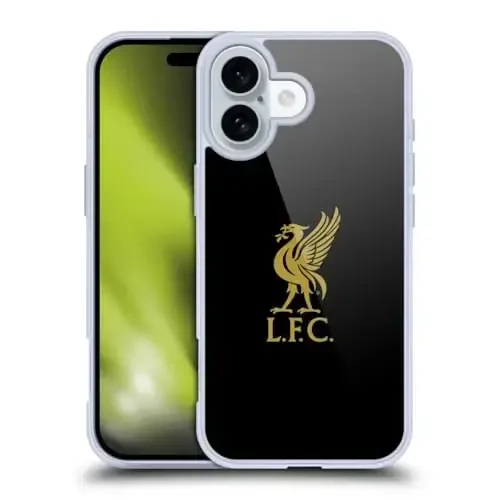 Head Case Designs Officially Licensed Liverpool Football Club Gold Logo On Black Liver Bird Gel Case [Harbiy darajadagi himoya] Apple iPhone 16 bilan mos 