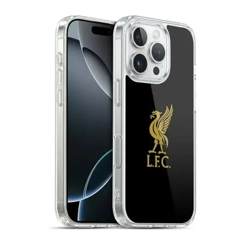 Head Case Designs Officially Licensed Liverpool Football Club Gold Logo On Black Liver Bird Gel Case [Harbiy darajadagi himoya] Apple iPhone 16 Pro va MagSafe bilan mos keladi 