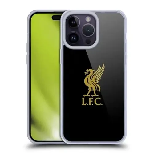 Head Case Designs Officially Licensed Liverpool Football Club Gold Logo On Black Liver Bird Gel Case [Military Grade Protection] Compatible with Apple iPhone 14 Pro Max - 1